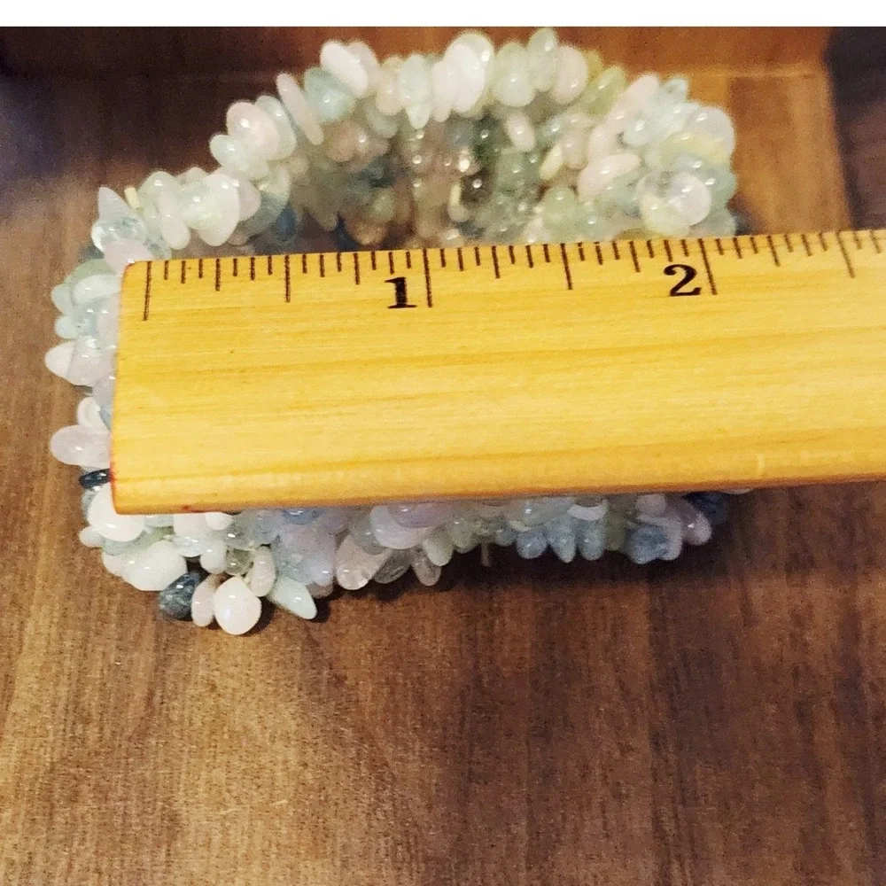 Pastel Natural Stone Chip Chunky Stretch Bracelet Green Pink Blue Boho Statement